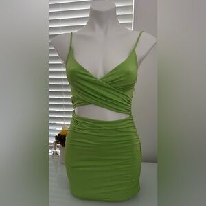 Green Cutout Wrap Bodycon Dress